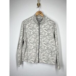 Zyia XL Cream Combo Zip Front Jacket Gray Ivory Textured Stretch Knit
